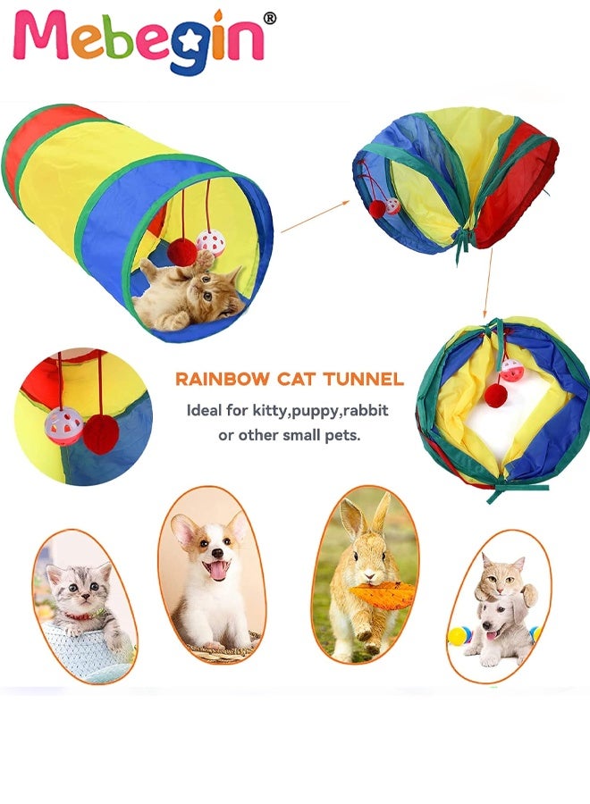 MEBEGIN 21PCS Cat Tunnel Set with Cat Teaser Stick, Cat Balls, Feather Toys and Other Cat toys, Collapsible Cat Play Tunnel, Funny Interactive Cat Toys, Various Cat Enrichment Toys, Soft Safe Cat Toys(Random Color) - Image 2
