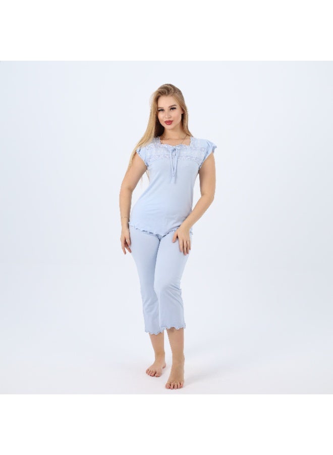 zecotex  Embroidered Women’s Cotton Pajama Set – Cap Sleeve Top & Cropped Pants – Soft Summer Loungewear (Sizes S to 2XL)  - Image 1