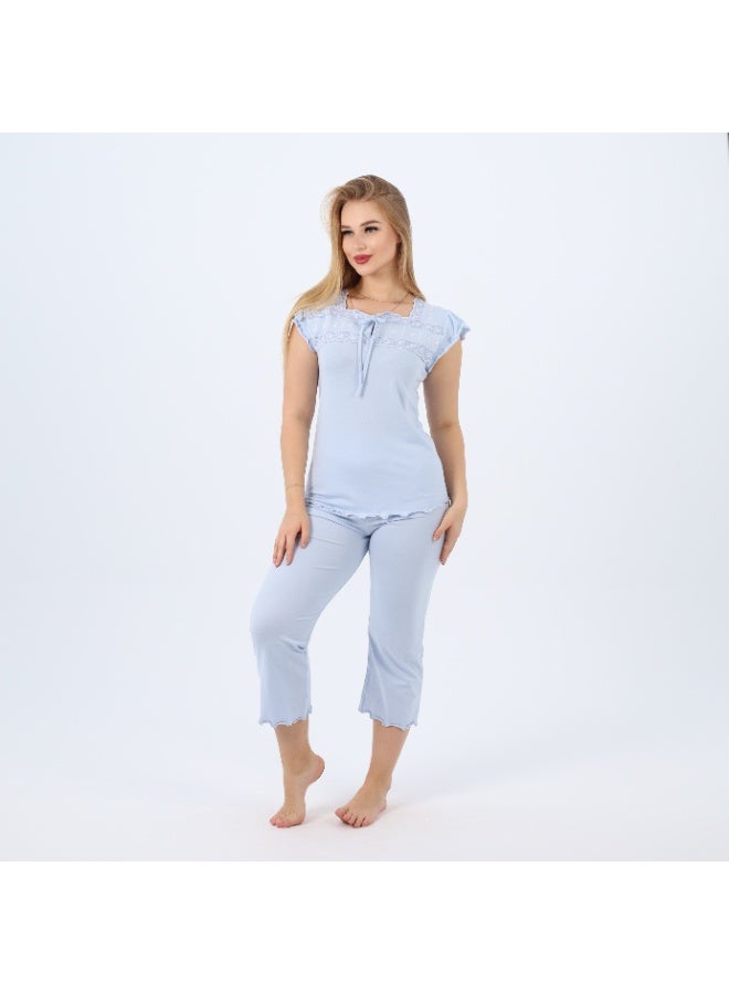 zecotex  Embroidered Women’s Cotton Pajama Set – Cap Sleeve Top & Cropped Pants – Soft Summer Loungewear (Sizes S to 2XL)  - Image 2