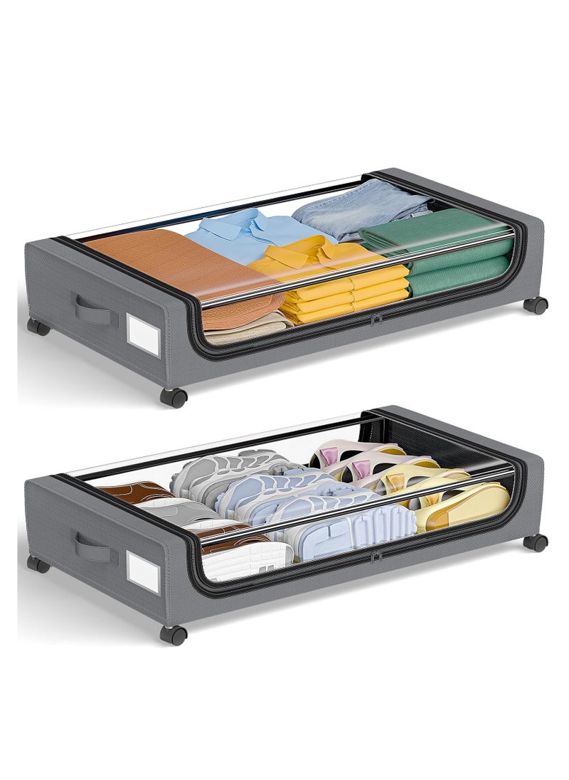 ARCOON - ARCOON Under Bed Storage with Wheels: XXL 48L Underbed Storage Containers with Lids - Rolling Drawers for Shoes Clothes in Dorm Bedroom - Space-Saving Easy Pull-out Grey, Pack of 2 pieces - Image 1