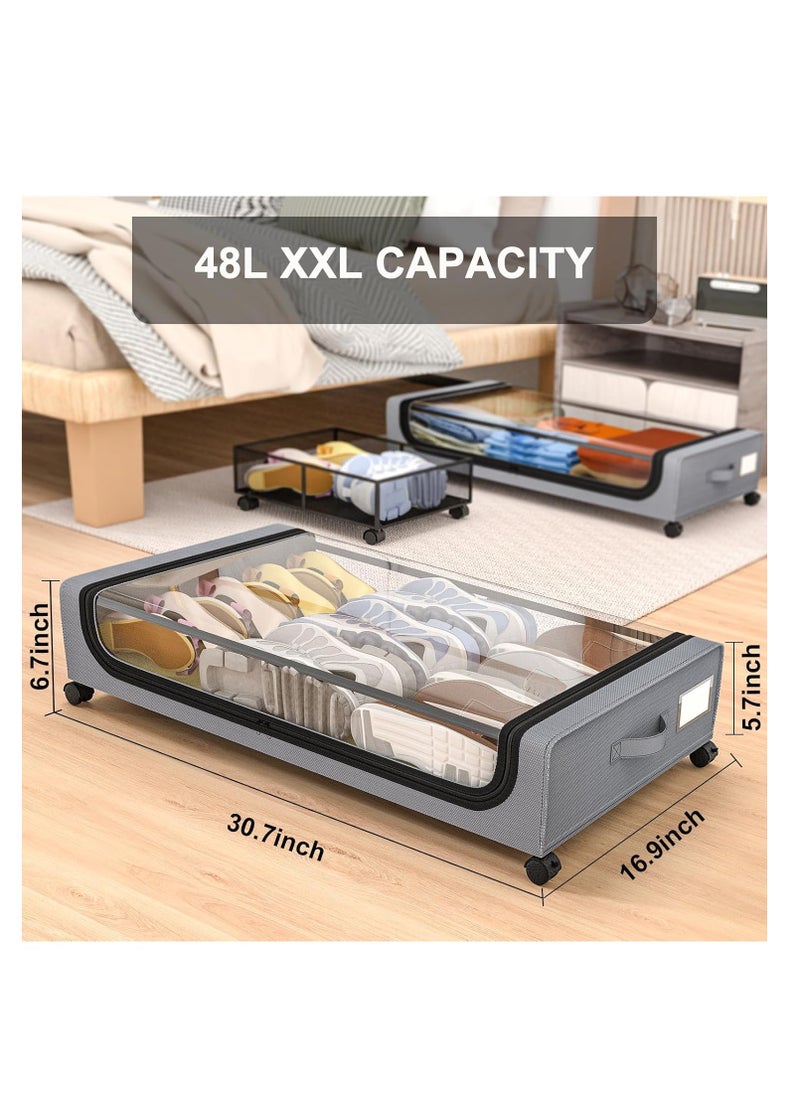 ARCOON - ARCOON Under Bed Storage with Wheels: XXL 48L Underbed Storage Containers with Lids - Rolling Drawers for Shoes Clothes in Dorm Bedroom - Space-Saving Easy Pull-out Grey, Pack of 2 pieces - Image 1