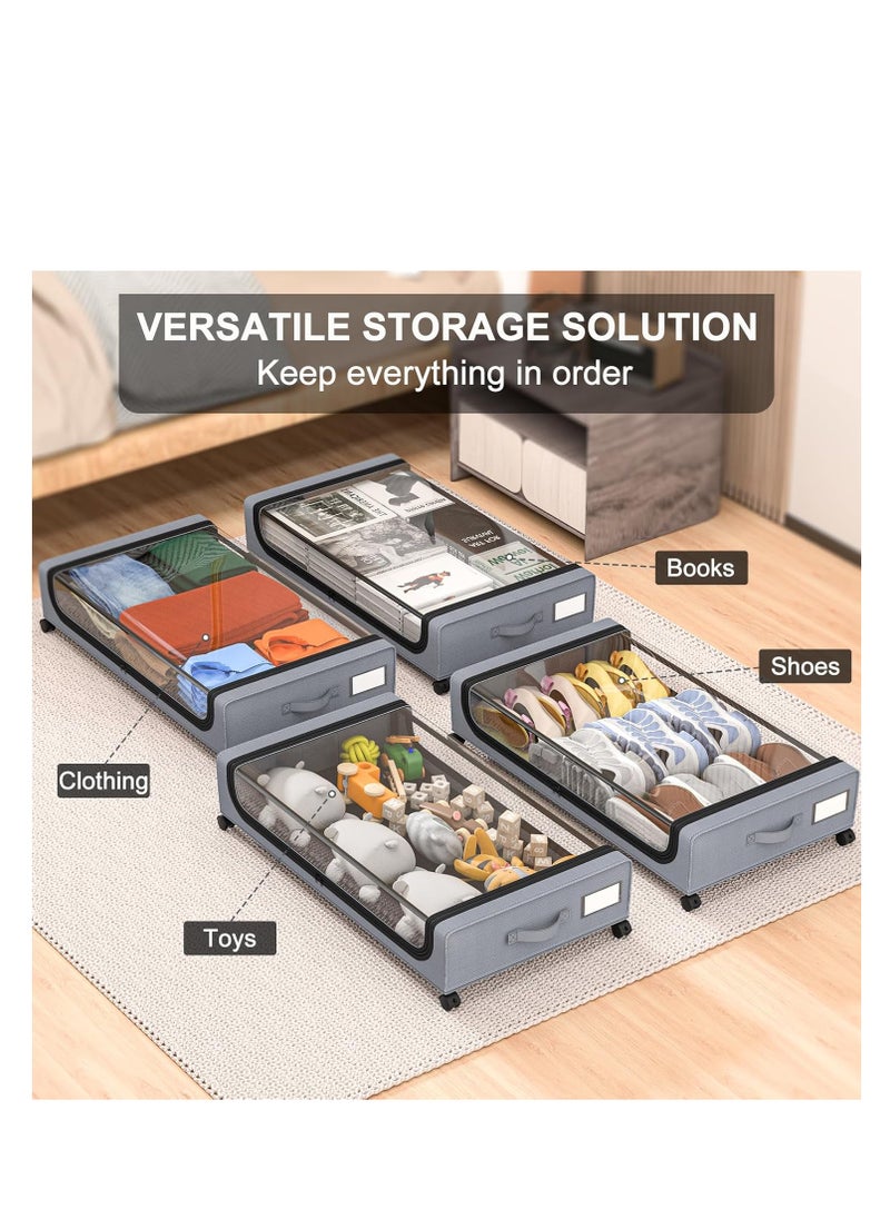 ARCOON - ARCOON Under Bed Storage with Wheels: XXL 48L Underbed Storage Containers with Lids - Rolling Drawers for Shoes Clothes in Dorm Bedroom - Space-Saving Easy Pull-out Grey, Pack of 2 pieces - Image 1