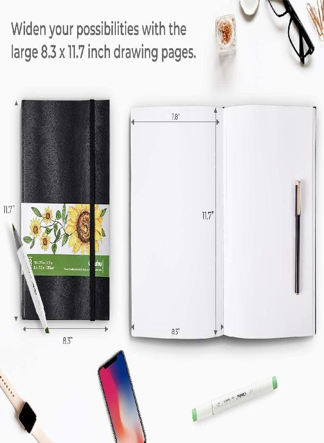 Ohuhu Ohuhu Sketchbook Marker Paper Pad: 8.3"x11.7" Large Art Sketch Book Drawing Papers 78 Sheets/156 Pages 120 lb/200 GSM Hardcover Sketching Books for Markers Sketchpad Christmas Gift - Image 5