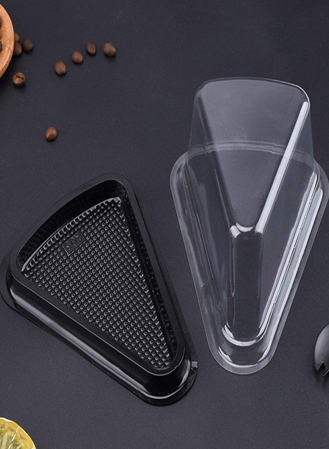 SCWBOEII 100Pcs PLastic Cake Slice Box with Black Base To-Go Cheesecake Pie Dessert Containers for Christmas Handmade Bakery Birthday Wedding Party Favor Triangle - Image 5