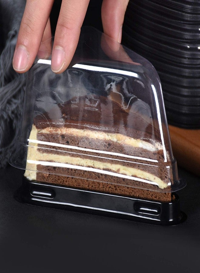 SCWBOEII 100Pcs PLastic Cake Slice Box with Black Base To-Go Cheesecake Pie Dessert Containers for Christmas Handmade Bakery Birthday Wedding Party Favor Triangle - Image 4