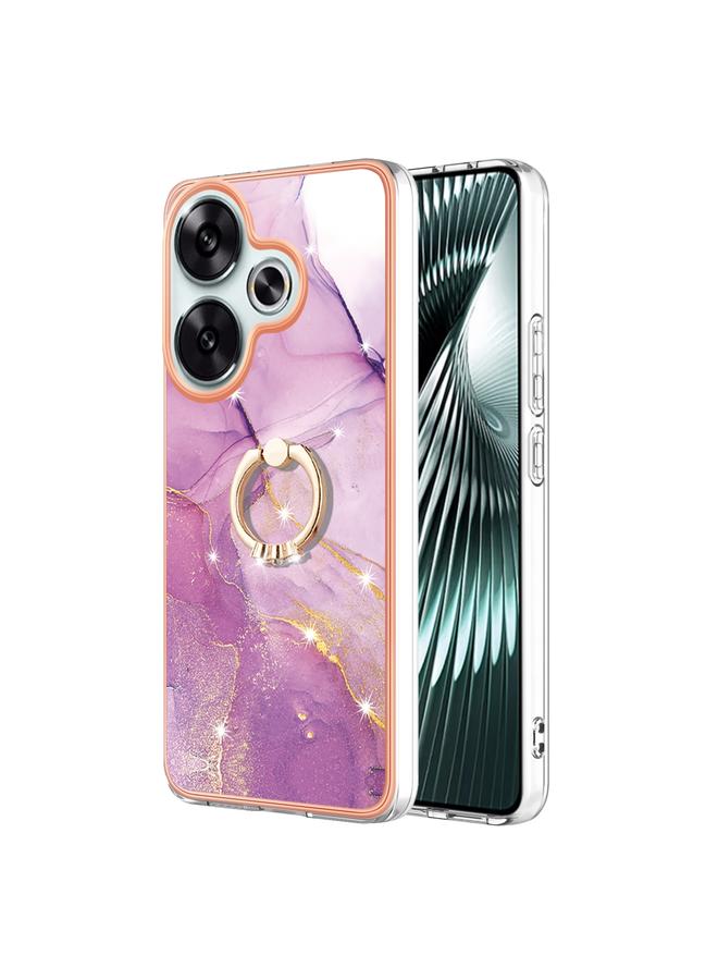 Case For Xiaomi Poco F6 5G Electroplating Marble IMD TPU Phone Case with Ring Holder