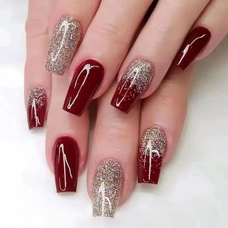 طقم أظافر صناعية قابلة لإعادة الاستخدام بتصميم كرزي أحمر - موديل W441 - Image 2