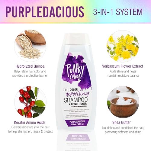Punky Colour 3-in-1 Color Depositing Conditioner & Hair Cleanser - Purpledacious, Semi Permanent Hair Color Conditioner, Sulfate-Free Hair-Dye, 8.5 fl oz. - Image 3