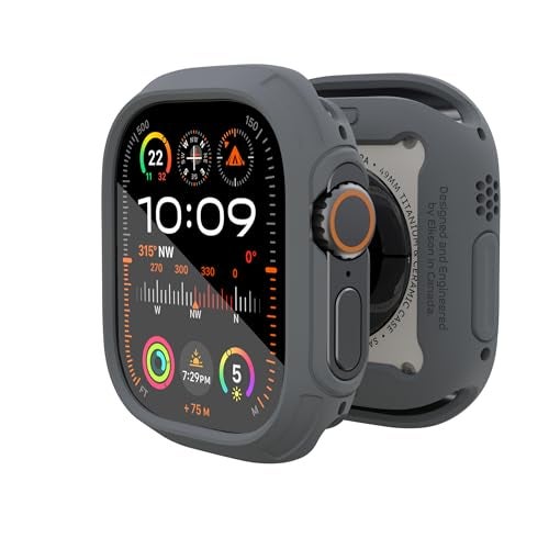 elkson Made for 49mm Apple Watch Ultra 3/2/1 Bumper Case with Screen Protector Tempered Glass, Quattro Max Series Rugged for iWatch, Military Grade Durable Protective Cover, Flexible Shock Proof, Grey - Image 1