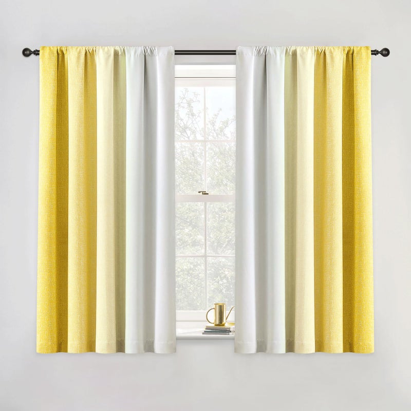 Geomoroccan Ombre 100% Blackout Curtains 54 Inch Length 2 Panels For Bedroom Living Room Gold Yellow White Gradient Patterned Room Darkening Privacy Rod Pocket Window Treatment Drapes - Image 1