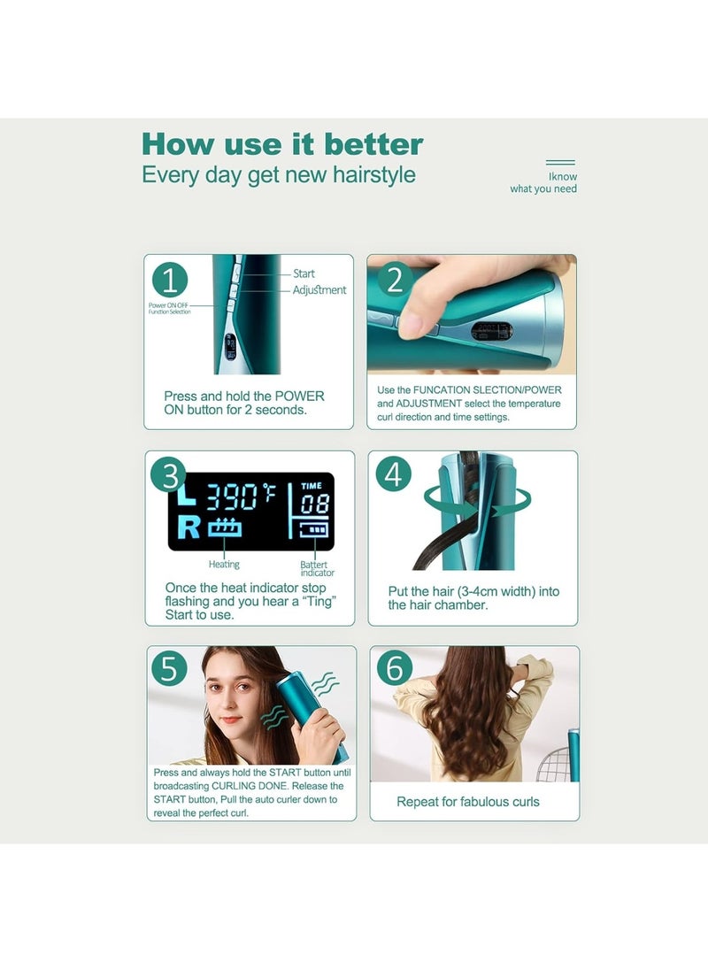 M MIAOYAN - Automatic hair curling iron, cordless automatic hair curling iron, left and right rotation, 4 timer settings, adjustable temperature, three curling levels - Image 1