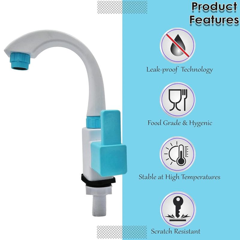Aimko Heavy Duty Swan Neck Pillar Cock Tap | PVC Body White Faucet for Bathroom, Wash Basin & Kitchen Sink | Deck-Mounted Long Neck Tap, Rust-Free & Durable - Image 3