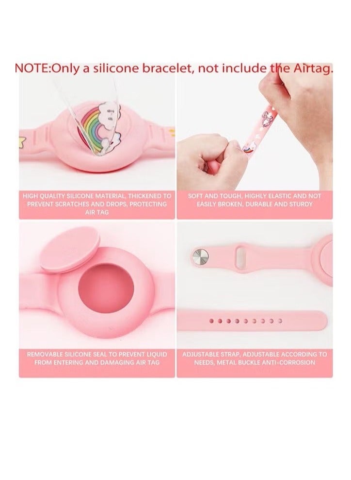 AirTag Bracelet for Kids - Waterproof Cute Cartoon Air tag Holder for Kids with Soft Silicone Full Coverage Anti-Lost Hidden Airtag Wristband Accessories for Child (Pink)  - Image 3