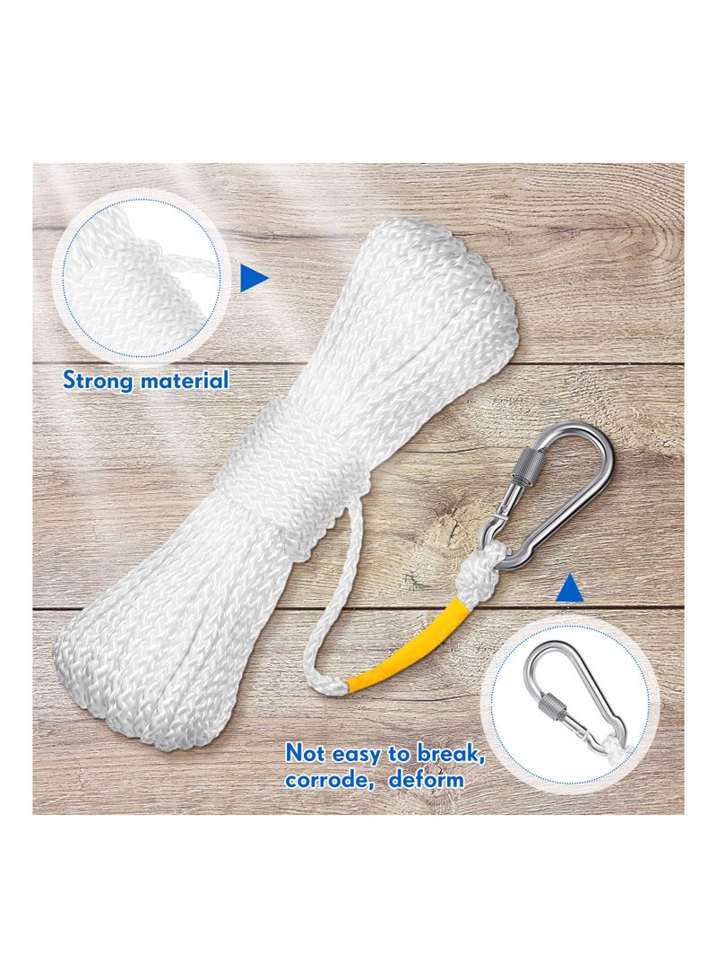 SYOSI Hollow Braided Polypropylene Line Rope, Heaving Line with Spring Hook for Ring Buoy Pool Life Preserver Ring Rope Boat Anchor Rope, Not Easy to Get Rust and Abrasion(White,15 M/ 16.4 Yards)(1 Pack) - Image 4