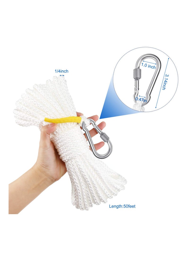 SYOSI Hollow Braided Polypropylene Line Rope, Heaving Line with Spring Hook for Ring Buoy Pool Life Preserver Ring Rope Boat Anchor Rope, Not Easy to Get Rust and Abrasion(White,15 M/ 16.4 Yards)(1 Pack) - Image 2