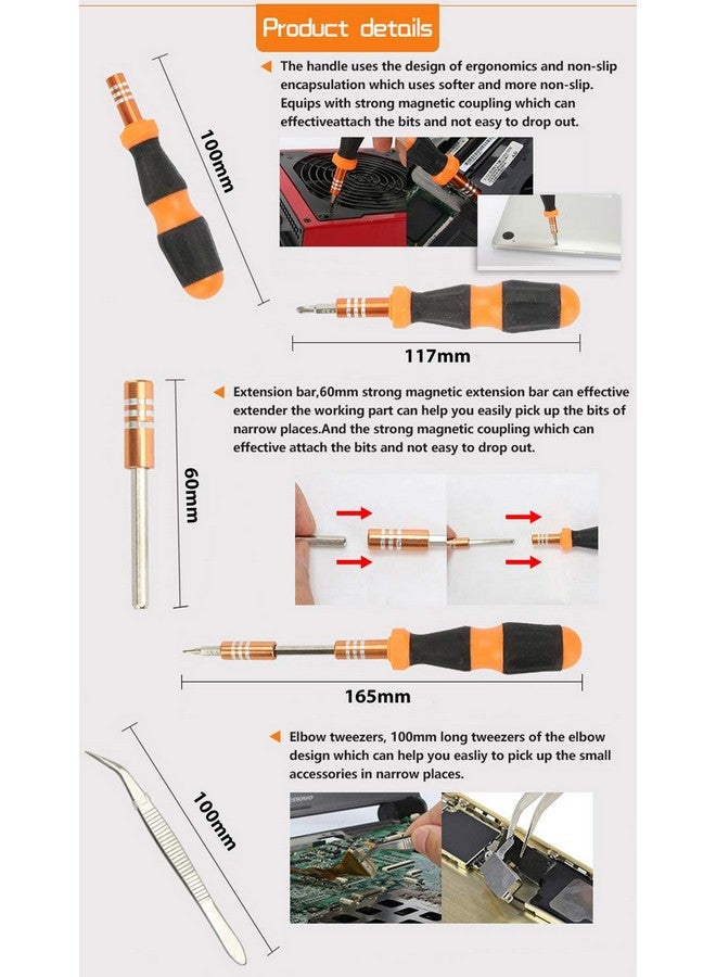JAKEMY 29-In-1 Screwdriver Set with Bits of Torx, Hex, Phillips, Flat (Slotted), Triangle, Pentalobe (Star), Tri-Wing and U-Shape - 1 Extension Bar and 1 Tweezer - 8104 - Image 2