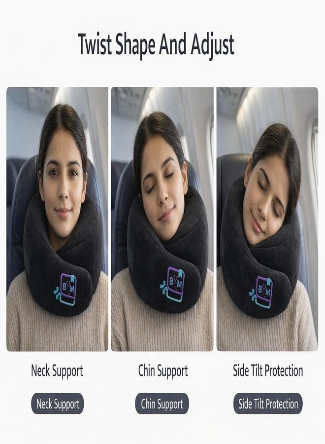 BYM Memory Foam Neck Pillow for Travelling Adjustable Wrap Around Velcro Support Travel Cushion for Flight Train Car Sleeping Essential Gift for Men Women - Image 5