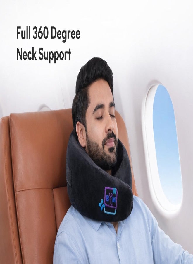 BYM Memory Foam Neck Pillow for Travelling Adjustable Wrap Around Velcro Support Travel Cushion for Flight Train Car Sleeping Essential Gift for Men Women - Image 3