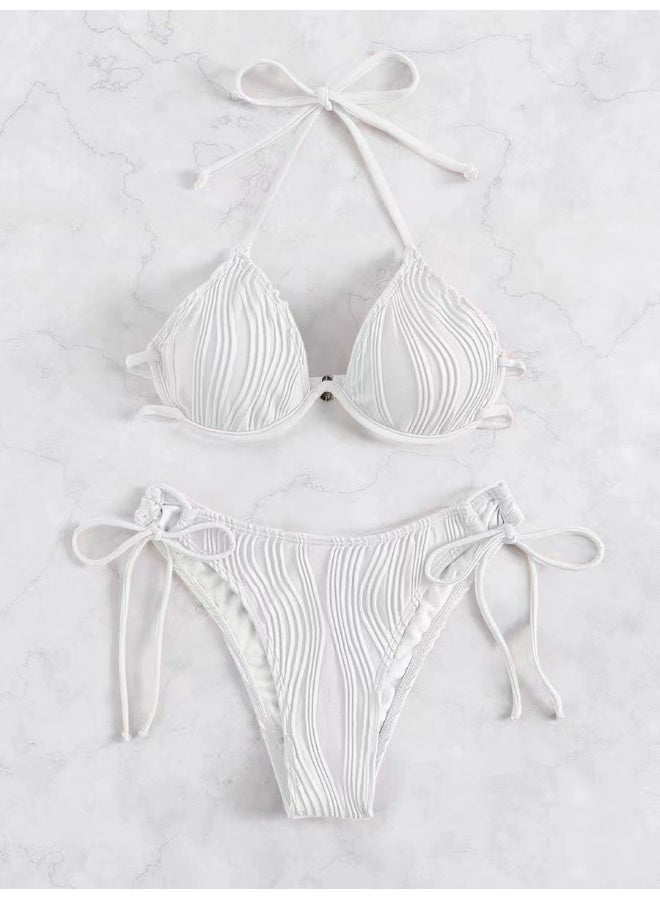 Layali Swimwear Solid Color Bikini Pleated Beautiful Back Women'S Split Swimsuit Bikini - Image 1