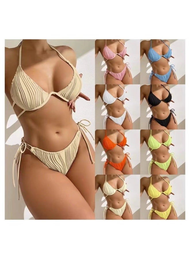 Layali Swimwear Solid Color Bikini Pleated Beautiful Back Women'S Split Swimsuit Bikini - Image 2