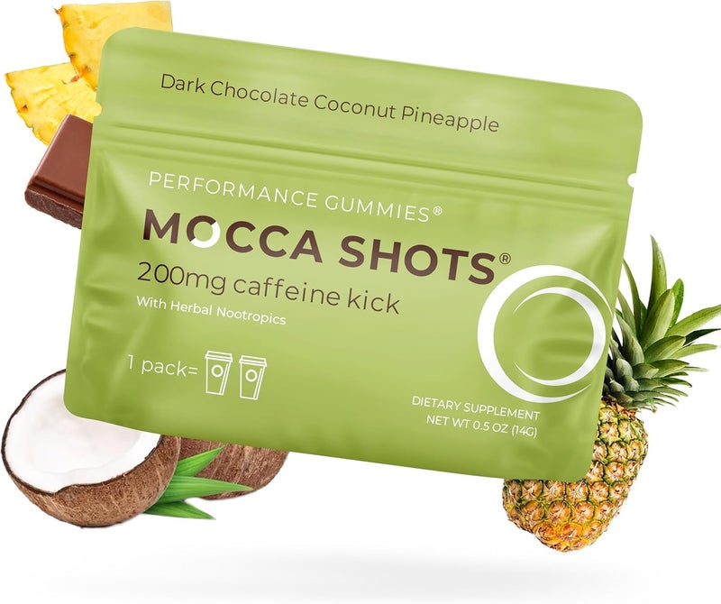 SGC Highest Concentration 100mg Caffeine per Gummy 2 Gummies per Pack 6Pack Mocca Shots Coconut Pineapple PlantBased nootropic Instant Energy with Ginkgo biloba Theobromine - Image 1
