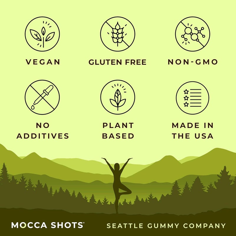 SGC Highest Concentration 100mg Caffeine per Gummy 2 Gummies per Pack 6Pack Mocca Shots Coconut Pineapple PlantBased nootropic Instant Energy with Ginkgo biloba Theobromine - Image 2