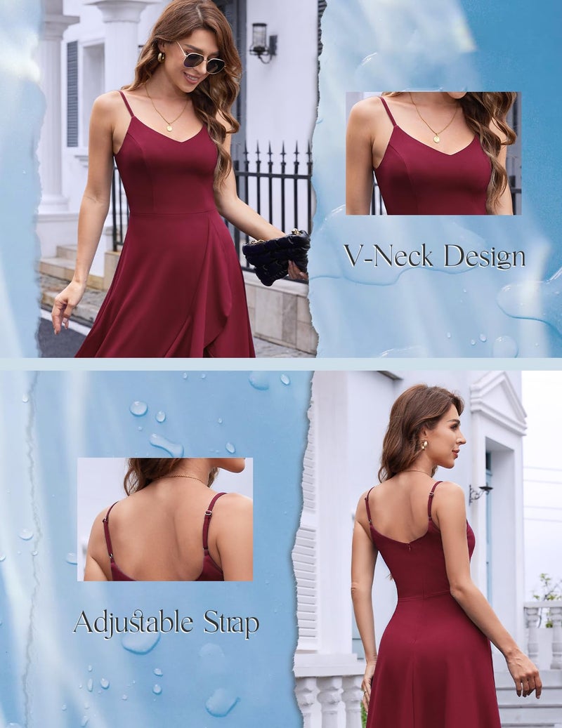 DRESSTELLS Women's Cocktail Dress for Formal Wedding Guest Bridesmaid, Aline Fit Flare Modest Valentine Party High Low Dresses Burgundy L - Image 2