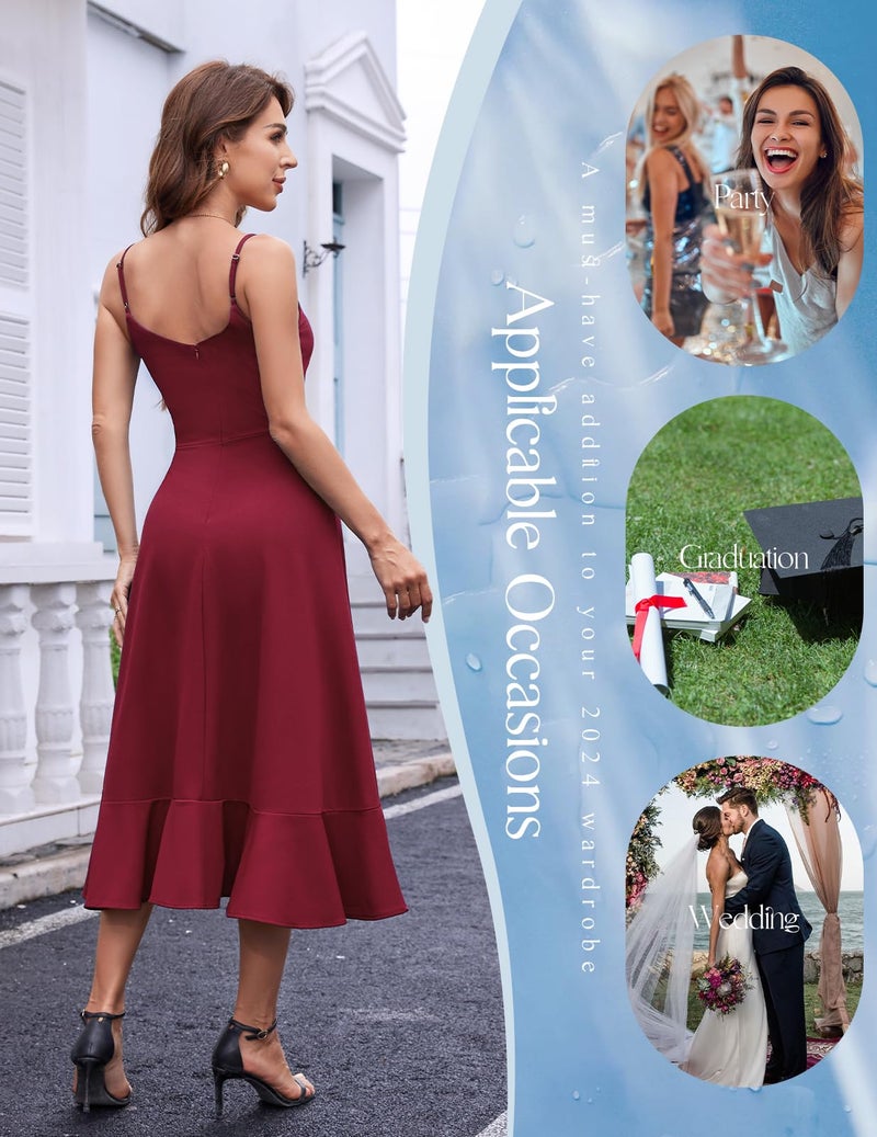 DRESSTELLS Women's Cocktail Dress for Formal Wedding Guest Bridesmaid, Aline Fit Flare Modest Valentine Party High Low Dresses Burgundy L - Image 4