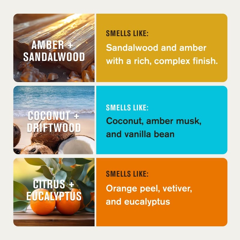 Every Man Jack Men's Deodorant Variety Set - Includes 3 Full-Sized Aluminum Free Natural Deodorant Sticks - Coconut + Driftwood Citrus + Eucalyptus, Amber + Sandalwood - 3oz (3 Pack) - Image 3