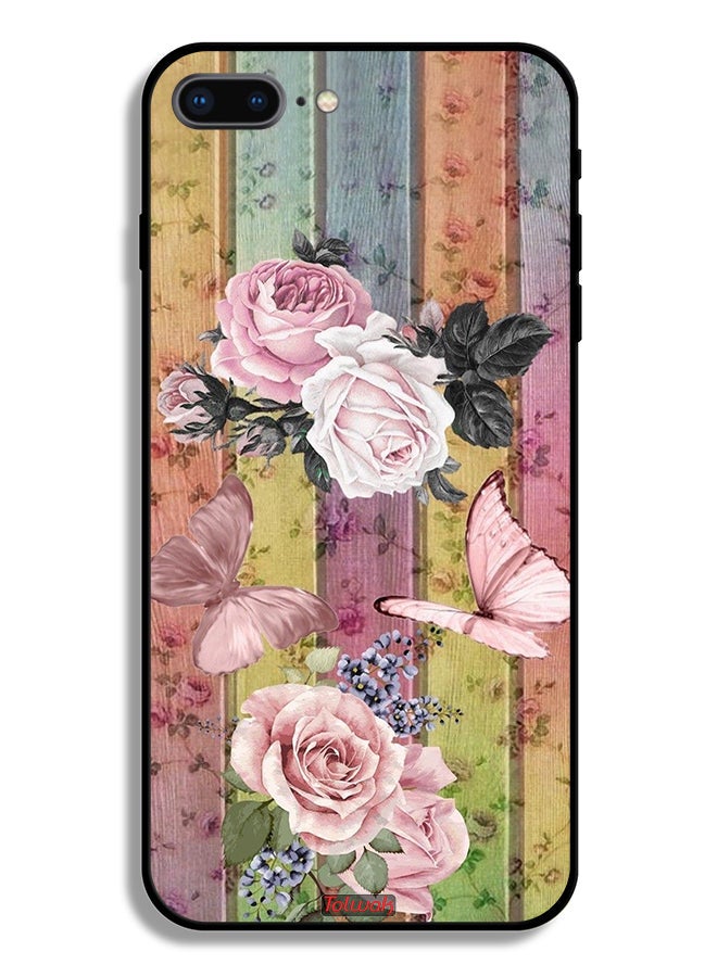 Tolwak Apple iPhone 8 Plus Protective Case Peach Butterflies And Roses - Image 2