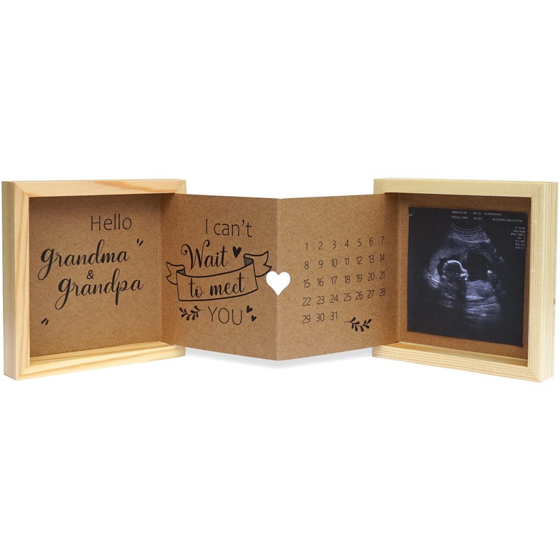 HAMUIERS Pregnancy Announcement for Grandparents, Baby Announcement Ideas Sonogram Picture Frame Wooden Keepsake Box, First Time Grandparents Gift - Image 1