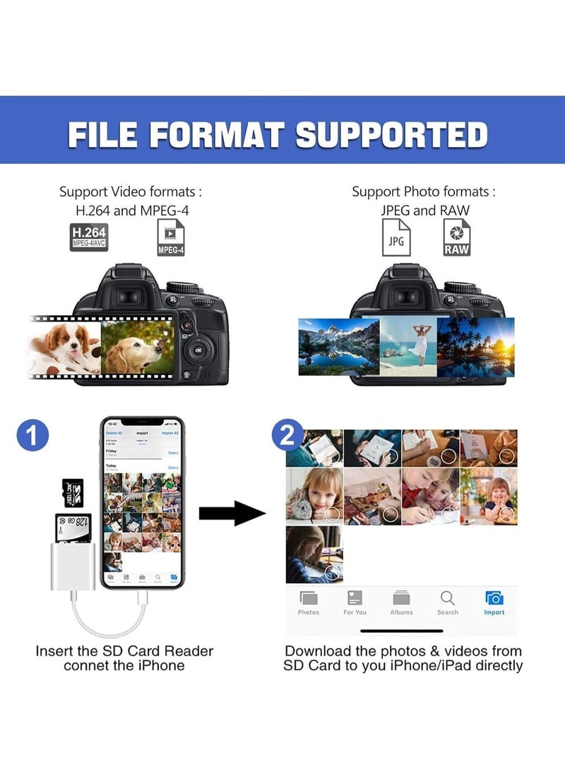 SD/TF Card Reader for iPhone iPad Camera, 2-in-1 Dual Card Slot Memory Card Reader Lightning/Carder Adapter (SD TF for lightning Only) - Image 4