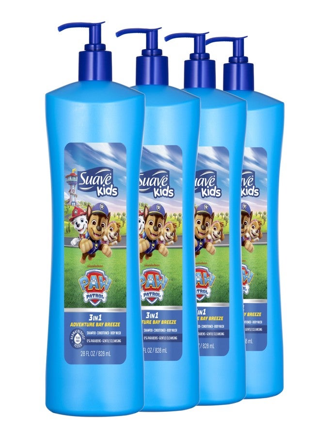 Suave Kids Paw Patrol 3 in 1 Shampoo, Conditioner, Body Wash, Adventure Bay Breeze, Tear-Free & Gentle Dermatologist Tested, 4 Count, 28 FL OZ Pump - Image 1