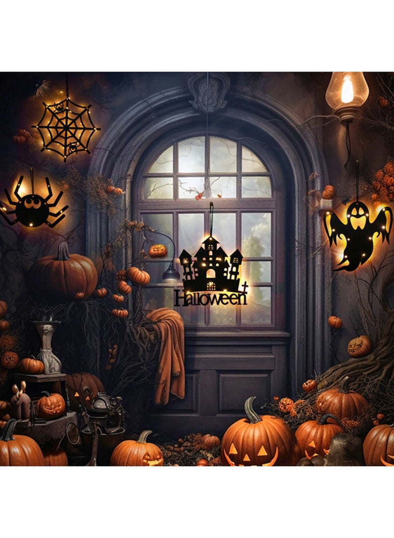Halloween Decoration Hanging Lights 1 Pack , Bat/Spider Web/ Spooky/Castle/ Black Cat/Witch/Ghost LED Decoration Hanging Light Window Cling Hallo ween Light, Halloween Party Indoor Decor - Image 3
