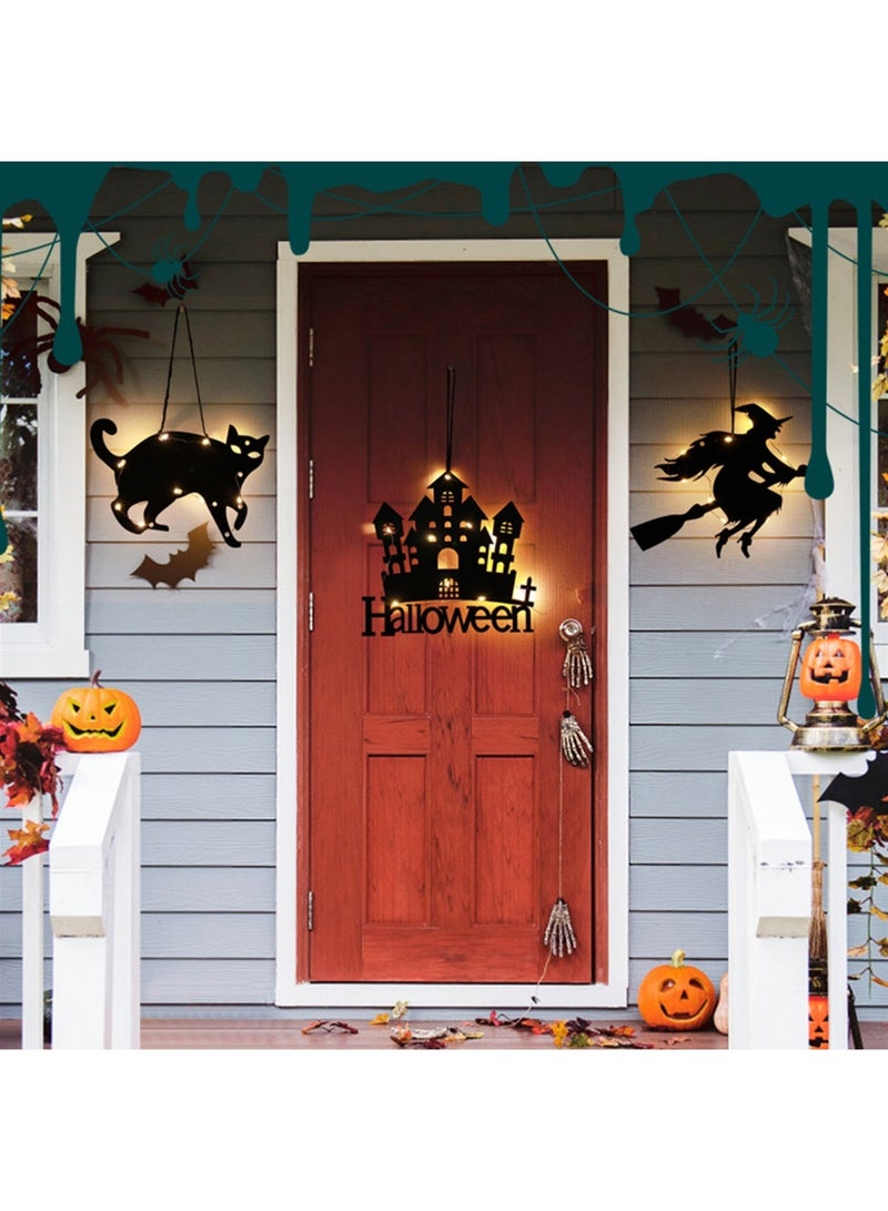 Halloween Decoration Hanging Lights 1 Pack , Bat/Spider Web/ Spooky/Castle/ Black Cat/Witch/Ghost LED Decoration Hanging Light Window Cling Hallo ween Light, Halloween Party Indoor Decor - Image 5