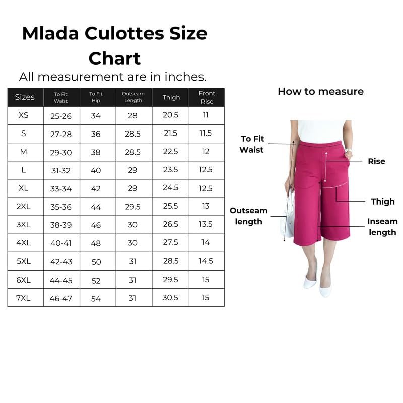 Mlada Store Mlada Women's Regular High Rise Calf Length Culotte Formal Office Pants | Formal Capri Trouser Pants for Women with 2 Pockets | Office Wear Cotton Rib Pleated Stretchable Trousers for Woman Black - Image 4