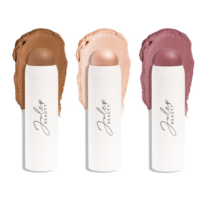 Julep Skip the Brush 3-in-1 Color Stick for Eyes, Cheeks, and Lip Trio Muted Mauve, Neutral Bronze, Sheer Glow - Image 1