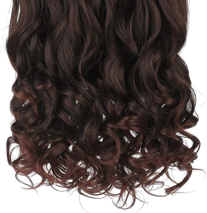 REECHO 12" 1-pack 3/4 Full Head Curly Wave Short Clips in on Synthetic Hair Extensions HE008 Hair pieces for Women 5 Clips-Dark Brown - Image 3