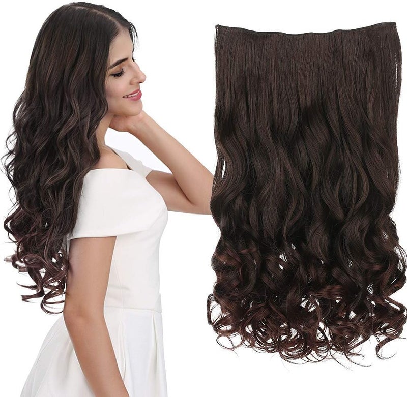 REECHO 12" 1-pack 3/4 Full Head Curly Wave Short Clips in on Synthetic Hair Extensions HE008 Hair pieces for Women 5 Clips-Dark Brown - Image 1