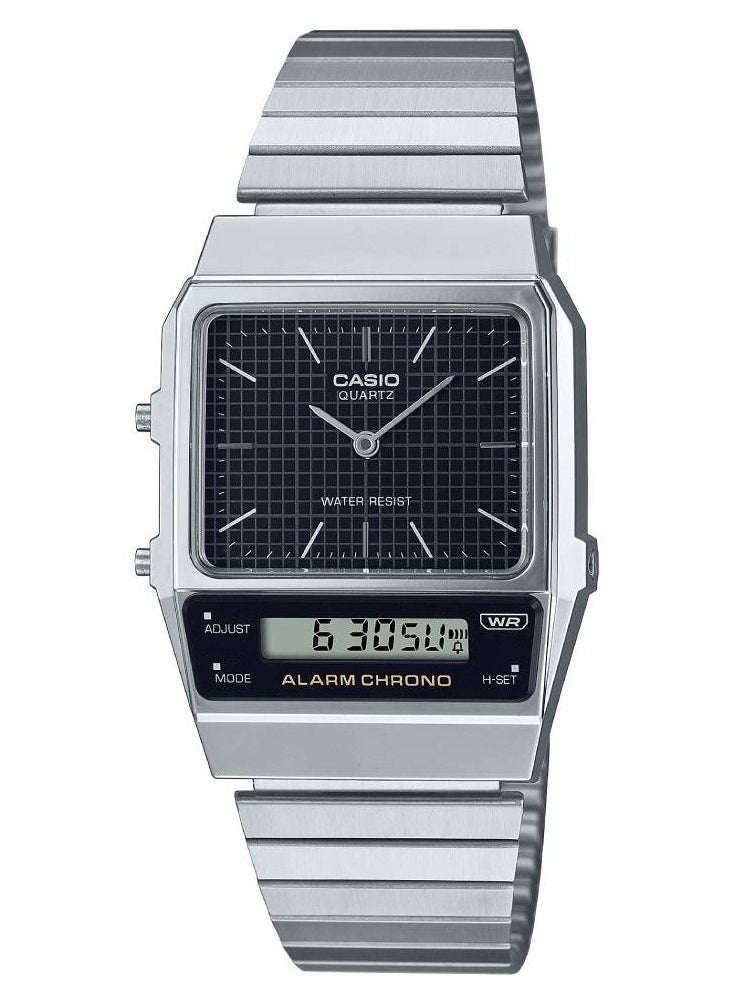 CASIO - Casio Water Resistant Quartz Analog-Digital Stainless Steel Black Dial Watch - AQ-800E-1ADF - 32mm - Image 1