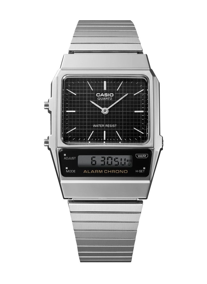 CASIO - Casio Water Resistant Quartz Analog-Digital Stainless Steel Black Dial Watch - AQ-800E-1ADF - 32mm - Image 1
