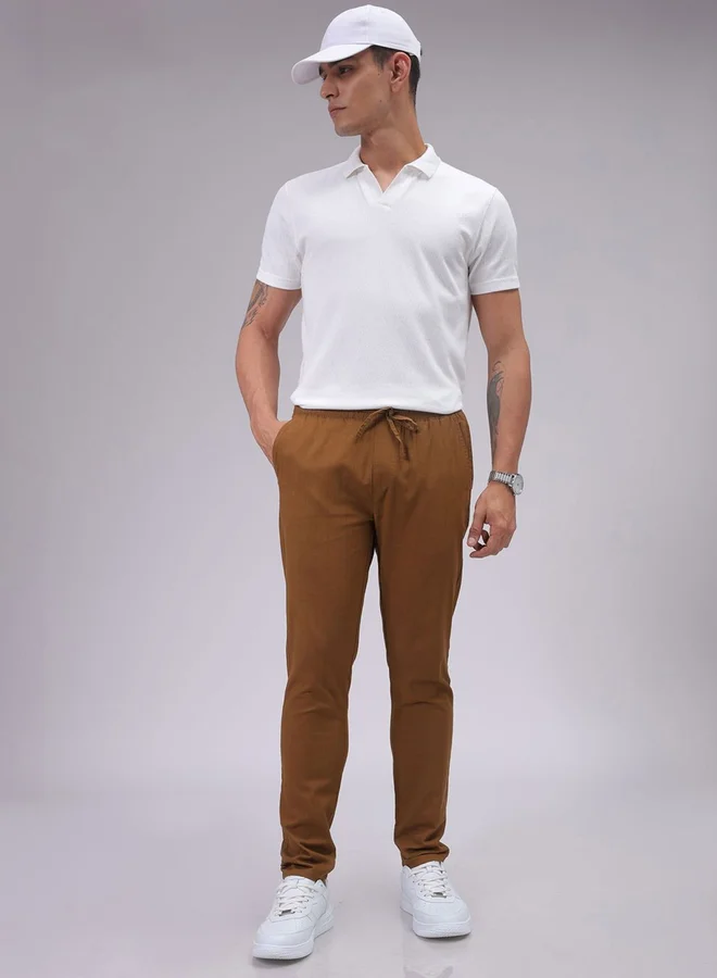 The Indian Garage Co The Indian Garage Co Men Rust Slim Fit Solid Trousers