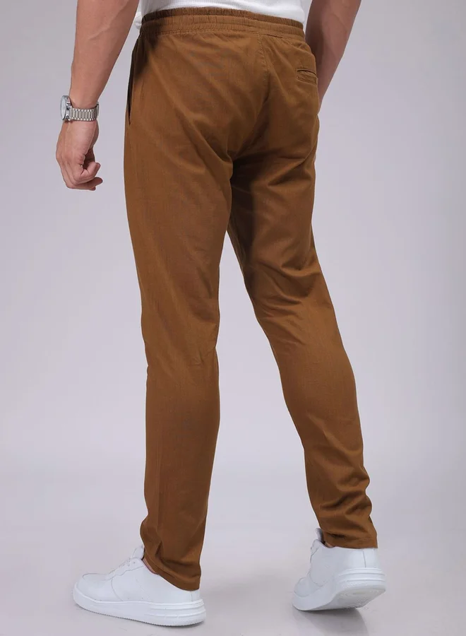 The Indian Garage Co The Indian Garage Co Men Rust Slim Fit Solid Trousers