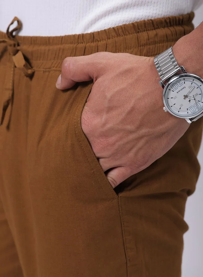 The Indian Garage Co The Indian Garage Co Men Rust Slim Fit Solid Trousers