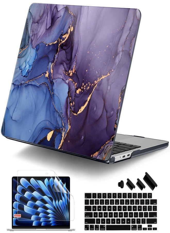 DONGKE M3 MacBook Air 13.5" Case 2022 2023 2024 Release A2681 M2 A3113 Plastic Hard Case Cover with Touch ID & Retina Display, Keyboard Cover & Screen Protector, Blue Flowers - Image 1