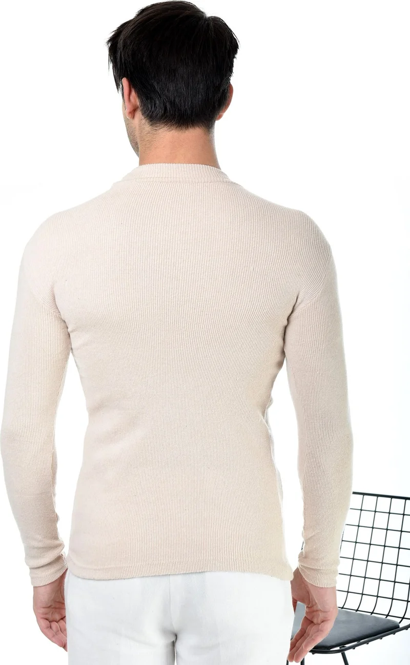 بيليفانتي كولكشن Men's Beige Half Turtleneck Slim Fit Sweater