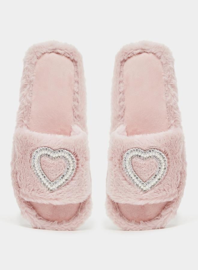 Take Two Embellished Heart Slip-On Bedroom Slippers by Styli - Image 5