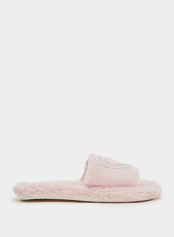 Take Two Embellished Heart Slip-On Bedroom Slippers by Styli - Image 1