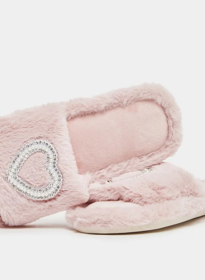 Take Two Embellished Heart Slip-On Bedroom Slippers by Styli