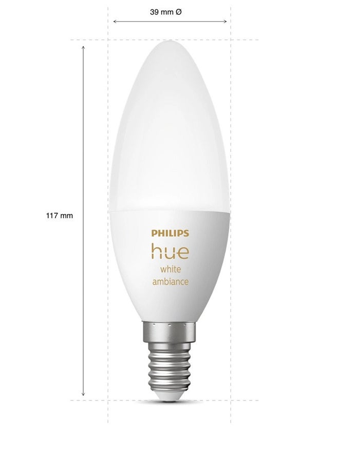 Philips - PHILIPS HUE White Smart Candle Bulb 470 Lumens [E14 Small Edison Screw] With Bluetooth. Works with Alexa, Google Assistant, Apple Homekit - Image 1